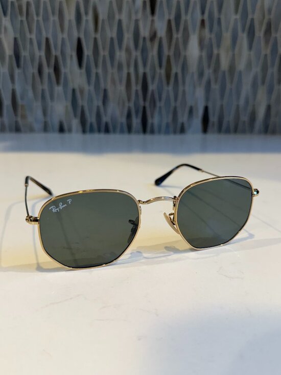 Ray Ban Hexagonal Flat Sunglasses – Polarized – Gold/Green main image 4